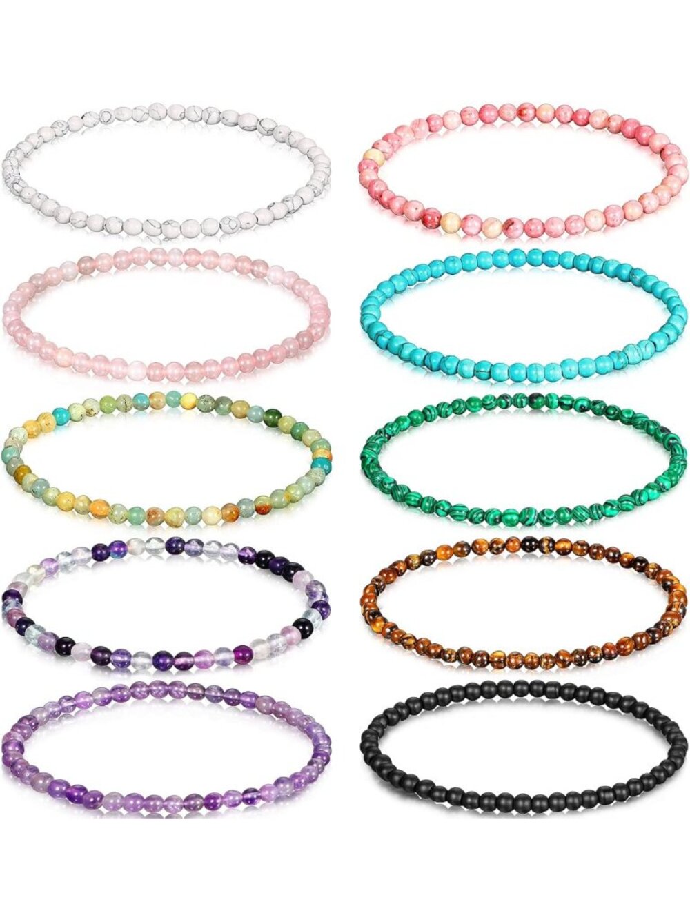 10 Mini Gemstone Energy Bracelets - Handmade Crystal Beaded Power Stretch Unisex